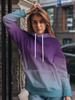 Felpa con cappuccio a maniche lunghe da donna, tasca con coulisse stampata a gradiente 3D per pullover casual ampio, felpa personalizzata