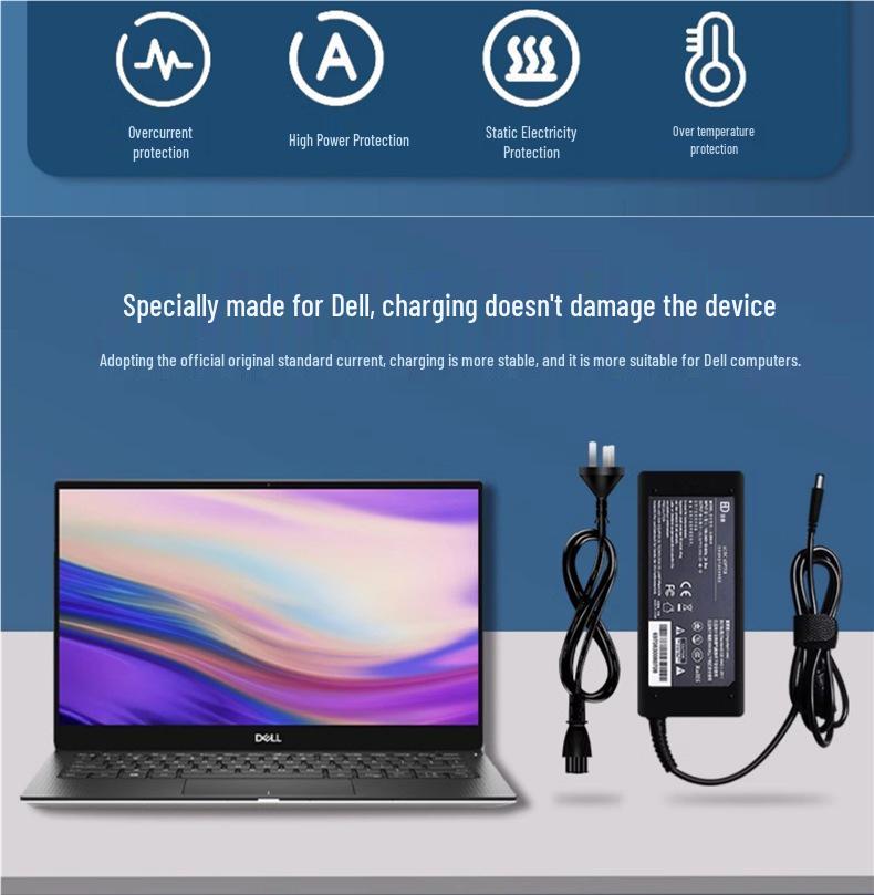 Dell Laptop Charger Power Adapter Cable, 19.5V 4.62A, 3C Certified
