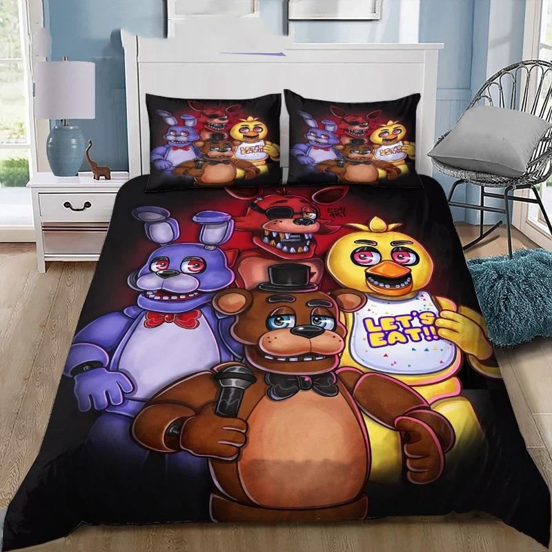 Fazbear's Pizza Freddy-Bear Print Bedding Set Cartoon Bear Duvet Cover Pillowcases Bedroom Home Bedding No Filler