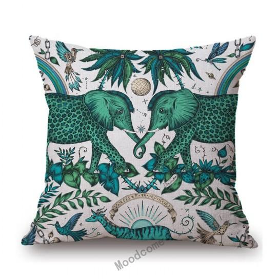 Tropical Plant Elephant Animal Pattern Home Decoration Cotton Linen Sofa Seat Cushion Cover