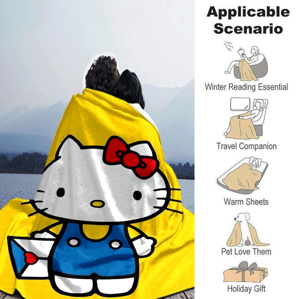 Hello Kitty'S Yellow Adventure Flannel Blanket Super Soft Warm Cozy Blanket For Sofa Bed Office Travel Allseason Home Decor Gift