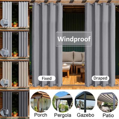 Set Of 2 Outdoor Curtains, Privacy Screen, Waterproof, Top And Bottom With Eyelets