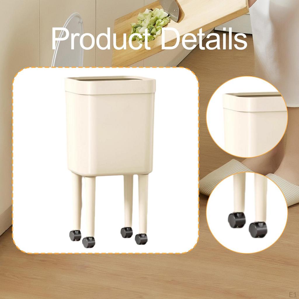 Trash Can with Wheels Household Sturdy Portable Convenient Waste Bin Wastebasket for Home Living
