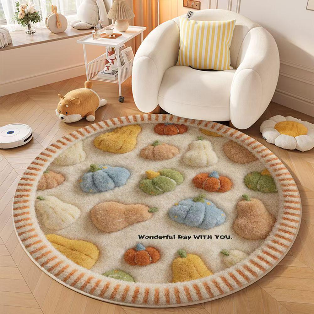 Round Cartoon Imitation Cashmere Rug - Stain-Resistant, Insulating, for Living Room or Sofa