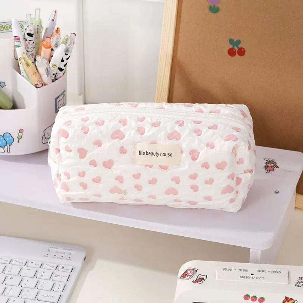 Love Heart Pen Bag High Capacity Stationery Organizer Cute Stationery Bag  Office