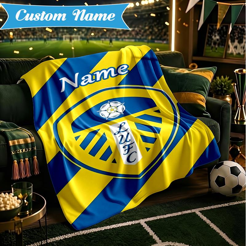 Custom Name Leeds Crest Blanket Lightweight Ideal Bedding Blanket Perfect for Travel, Camping, Living Rooms, Sofas, Christmas gift