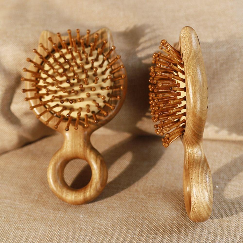 Cute Sandalwood Sandalwood Hair Comb Anti Static Cat Shaped Hair Comb Wooden Paddle Cushion Hair Hairbrush