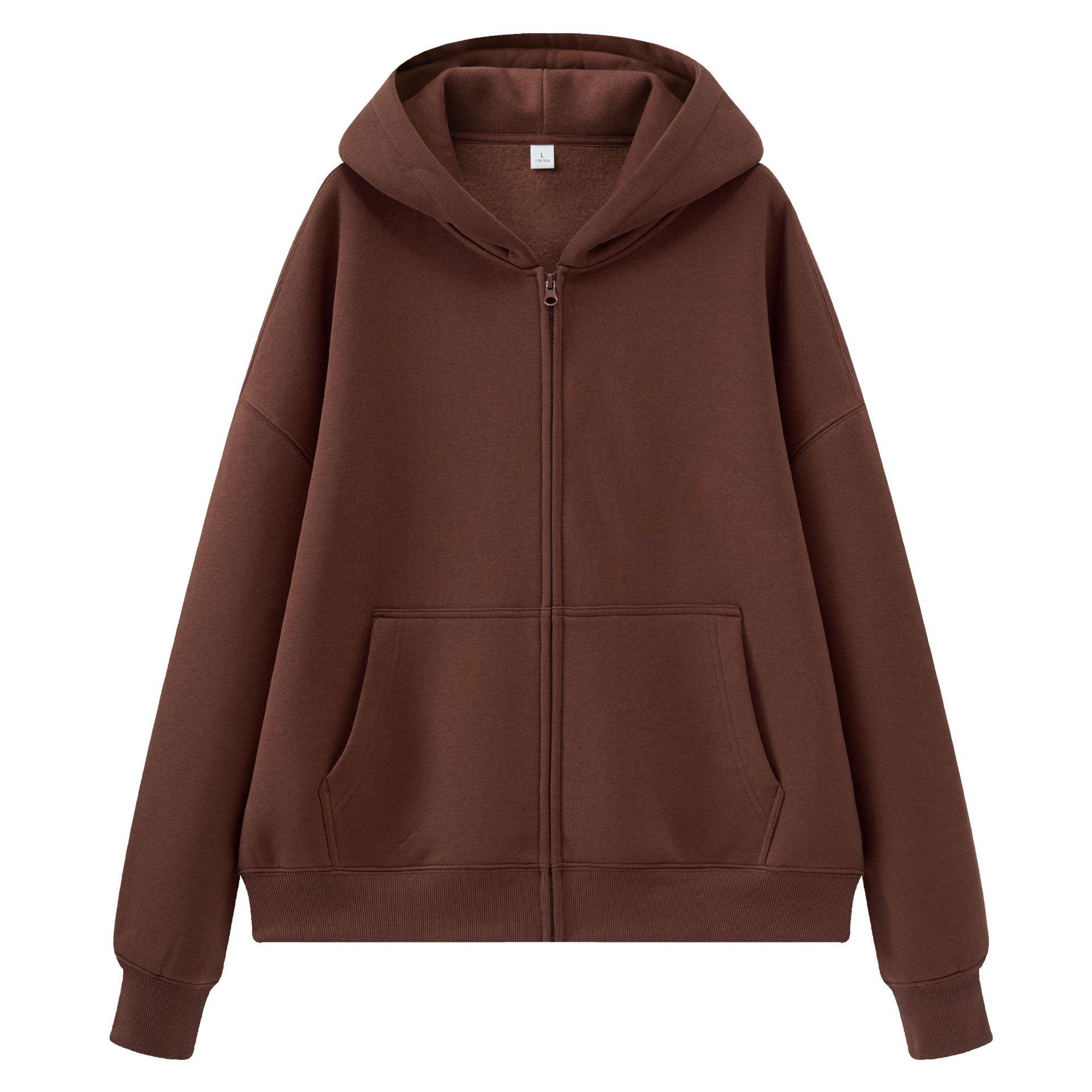 Velvet Hooded Zip-Up Short Hoodie, Unisex Fitted, Versatile & Warm, Loose Fit L