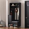Coat Rack Set, Wall Coat Rack, Hallway Coat Rack Set with Shoe Bench, 4 Clothes Hooks, Two Drawers and 1 Door, Black, 100 L x 35 W x 180 H cm