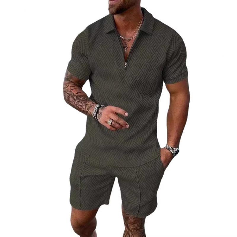 Men Casual Printed Turn Down Collar Short Sleeve Polo Shirt And Shorts Set