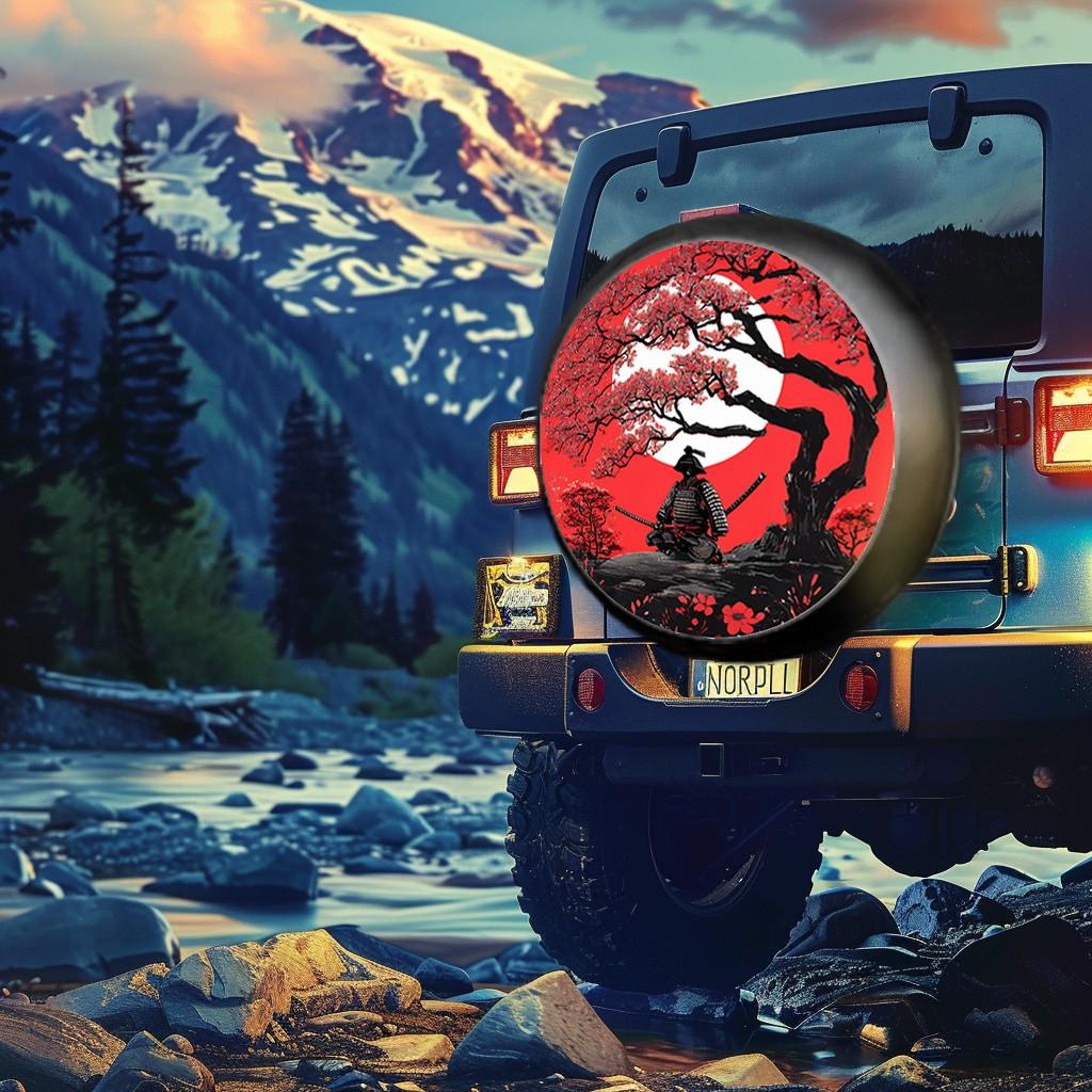 Samurai Kirschblüte Ersatzradabdeckung Strapazierfähiger Polyester-Schutz für SUV LKW Wohnmobil Off Road