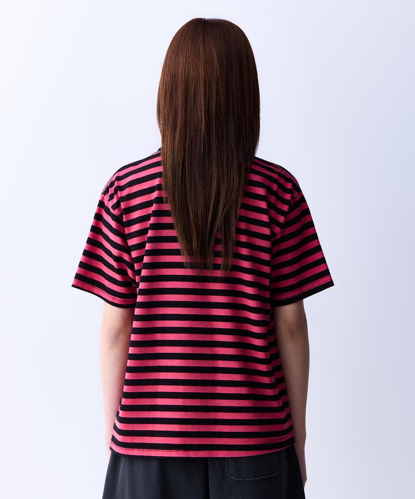 ADERNM Summer Daily Big Stripe Crop V-Neck T-Shirt Pink