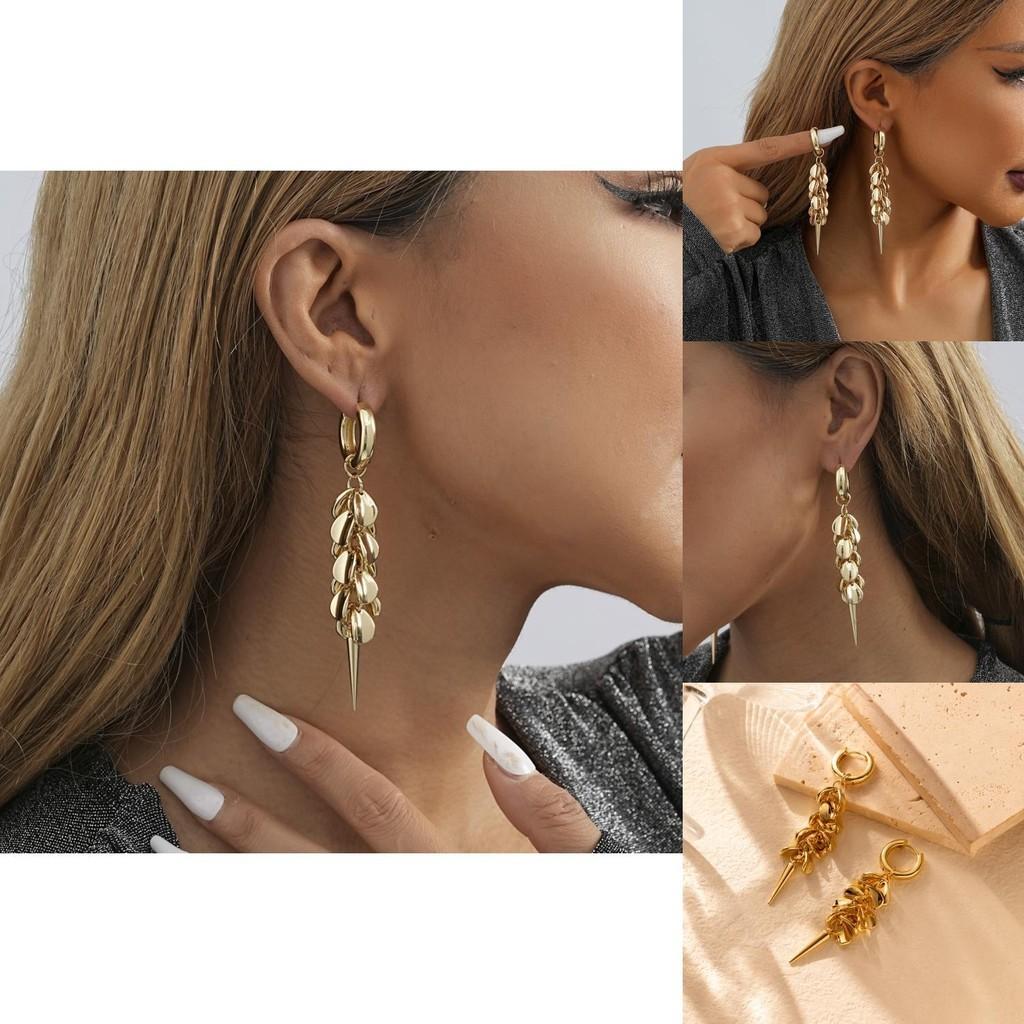 Stylish Winter 2023 Gold Plated Unique Shape Alloy Earrings For Ladies
