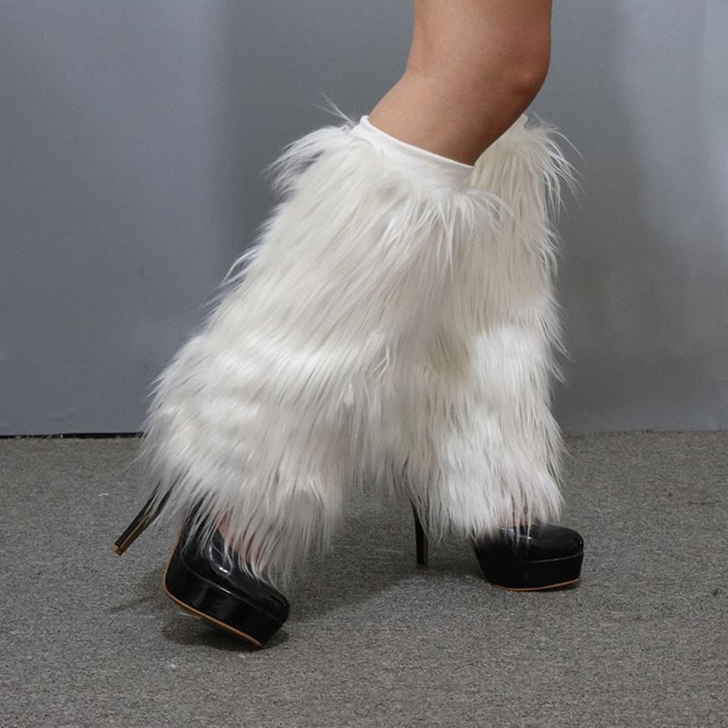 Leggings Pellicciosi Invernali Copri Gamba Scaldamuscoli Calzettoni Stivali Peluche Caldi Monocolore Elastico a Costine Parte Superiore Bordi Stivali Coprigambe