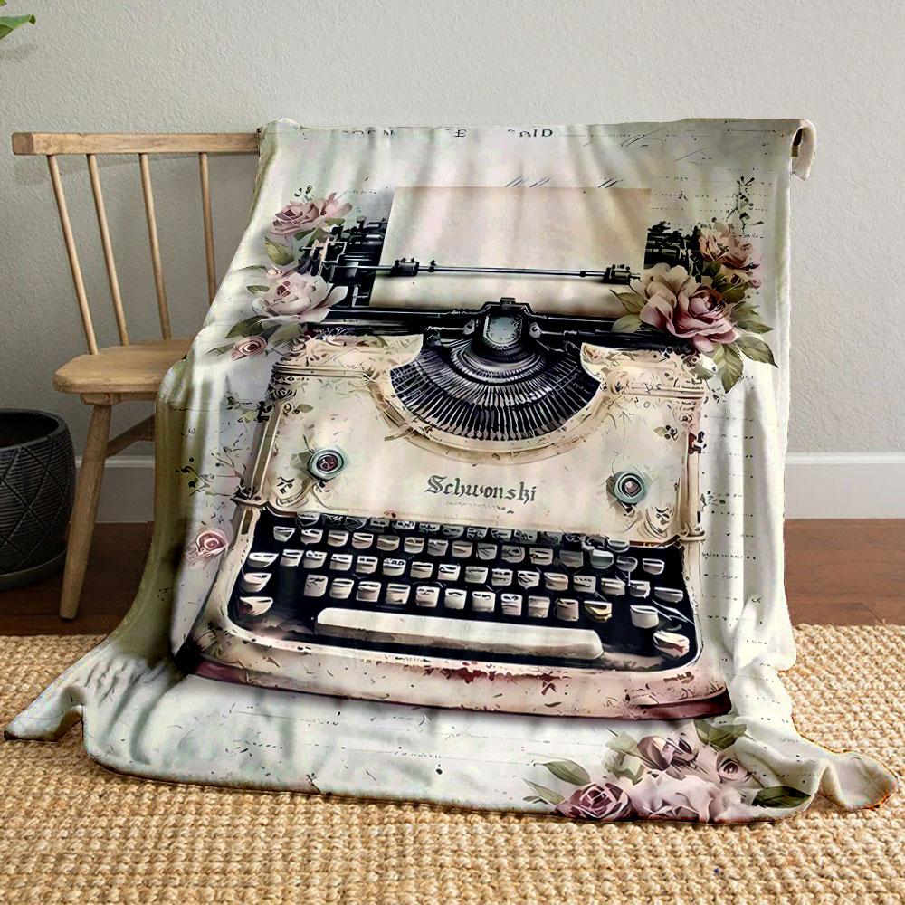 

Vintage Typewriter Floral Blanket bedroom Blanket for Livingroom Couch lunch break Soft throw for Friend s festival Gift 80cm x 120cm