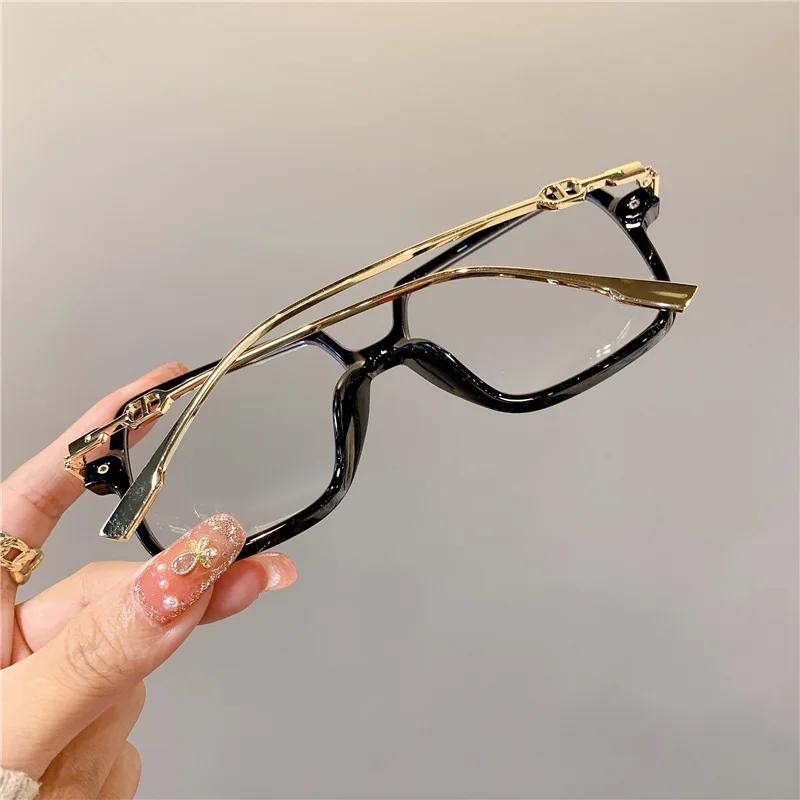 Fashion Oversized Square Eyewear Retro Women Anti Blue Light Blocking Metal Frame Glasses Trend Optical Computer Eyeglasses