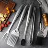 5Pcs BBQ Grill Tool Set with Spatula Tongs Fork Brush Skewers And Case Outdoor Baking Utensils for Parties Camping Restaurants