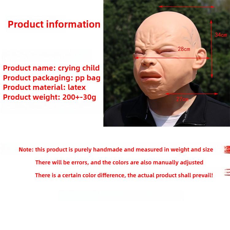 Funny Crying Baby Mask Halloween Latex Cosplay Prop Scary Party Costume Accessory
