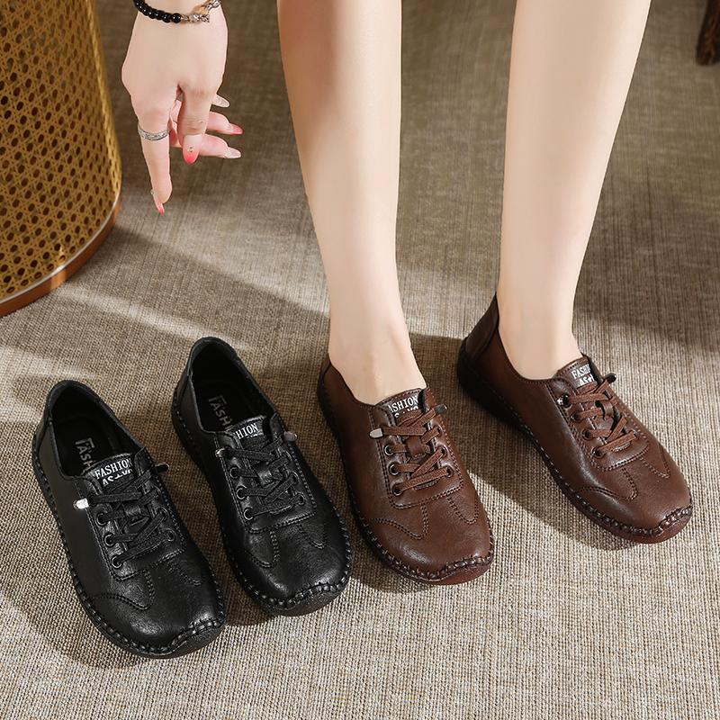 Women's Flat Shoes Round Toe Flat Sole Elastic Strap One Kick Women Single Shoes Retro All-match Spring Autumn Leisure Shoes
