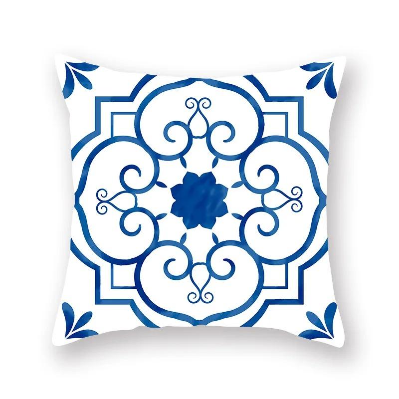 Blue and White Porcelain Print Pattern Luxury Home Decoration Pillowcase Living Room Sofa Car Cushion Cover