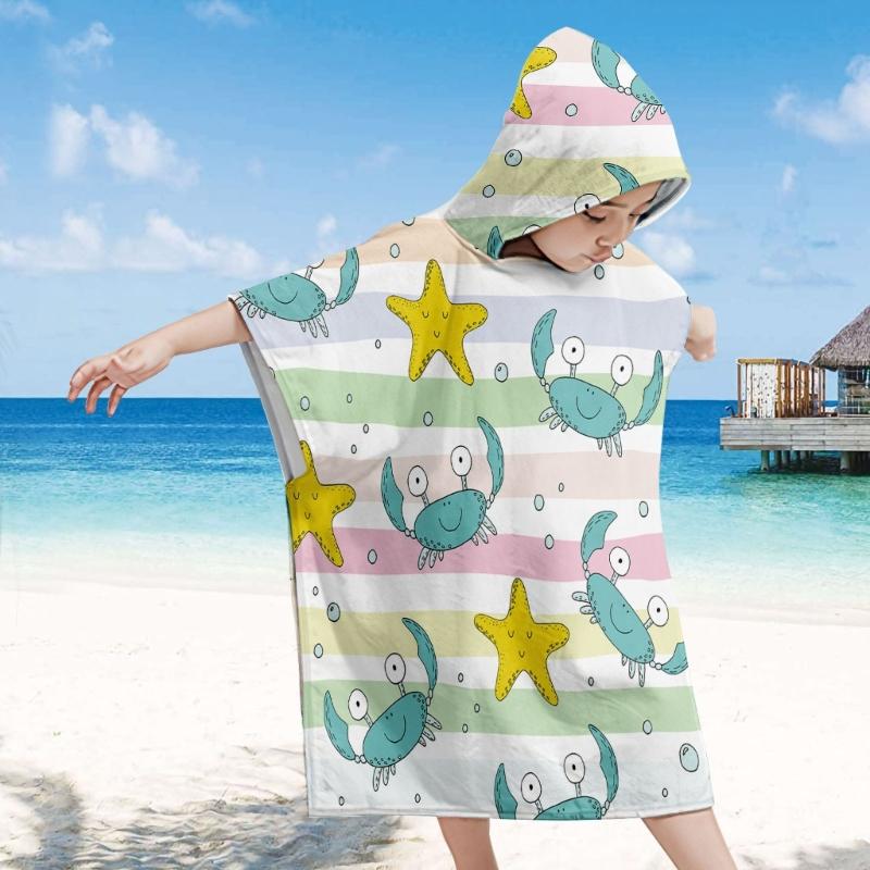 Foldable Children Beach Towel Hooded Wrap Cloth Comfortable Kids Cape Beach Bath Robe Comfortable Cloak Bath Towel