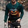 Men's Long Sleeve T-Shirt Halloween Scarecrow Skeleton Ghost Pumpkin 3D Print Crew Neck Casual Street Tops