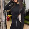 European and American 2024 Slim Fit Waist-Hugging Side Zipper Sexy Long Sleeve Stretch Dress
