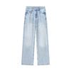 Vintage Streetwear Jeans Women Korea Fashion Holes Decorated Denim Pants Patchwork High Waist Casual Trousers Y2K Lady Clothing