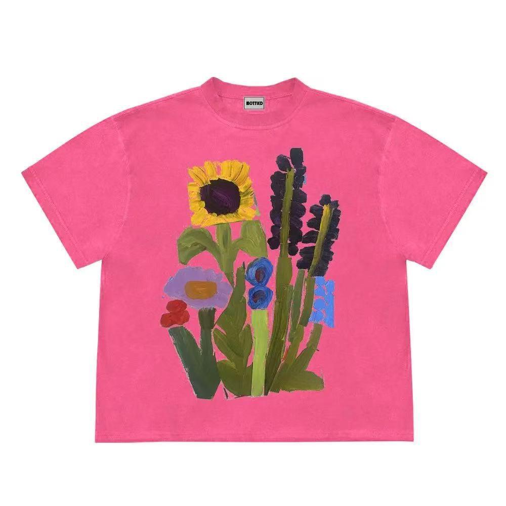 Streetwear Dopamine Plant Graphic T-Shirt Cotton Tshirt Unisex Tops Tees Summer Short Sleeves T Shirt