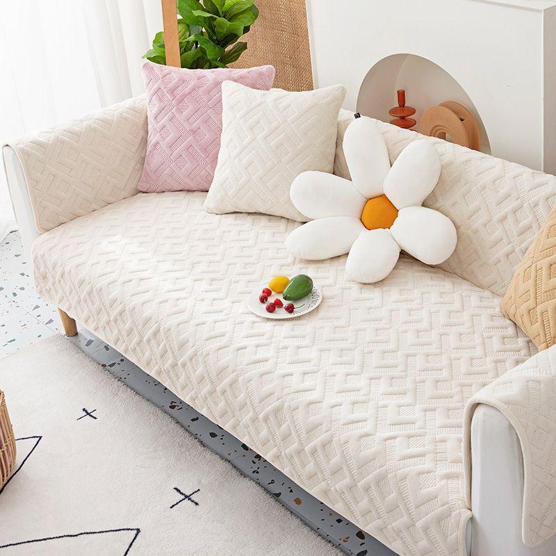 Milk Velvet Anti Slip Sofa Cushion, All-Season Universal Cushion, High-End Solid Color Thickened Sofa Cover