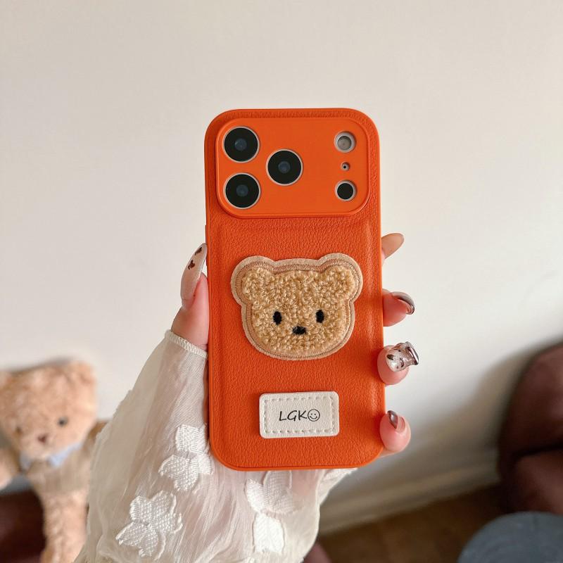 New Plain Leather Plush Teddy Bear Suitable IPhone 17 Promax Phone Case Apple 16 Anti Drop Protective