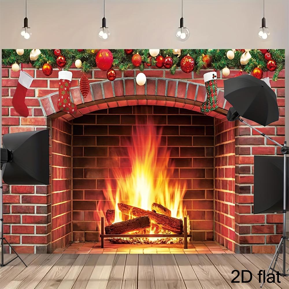 1Pcs Glowing Fireplace Crackling Fire Decoration Background Winter Backdrop For Photo Studio Photo Booth Party