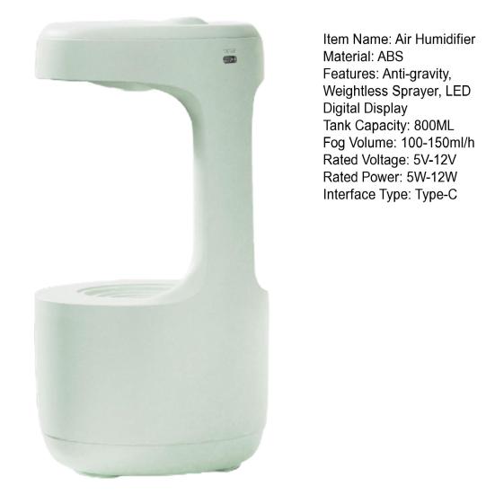 1 Set 800ML Air Humidifier Anti-gravity Water Droplet Reflow Weightless Sprayer LED