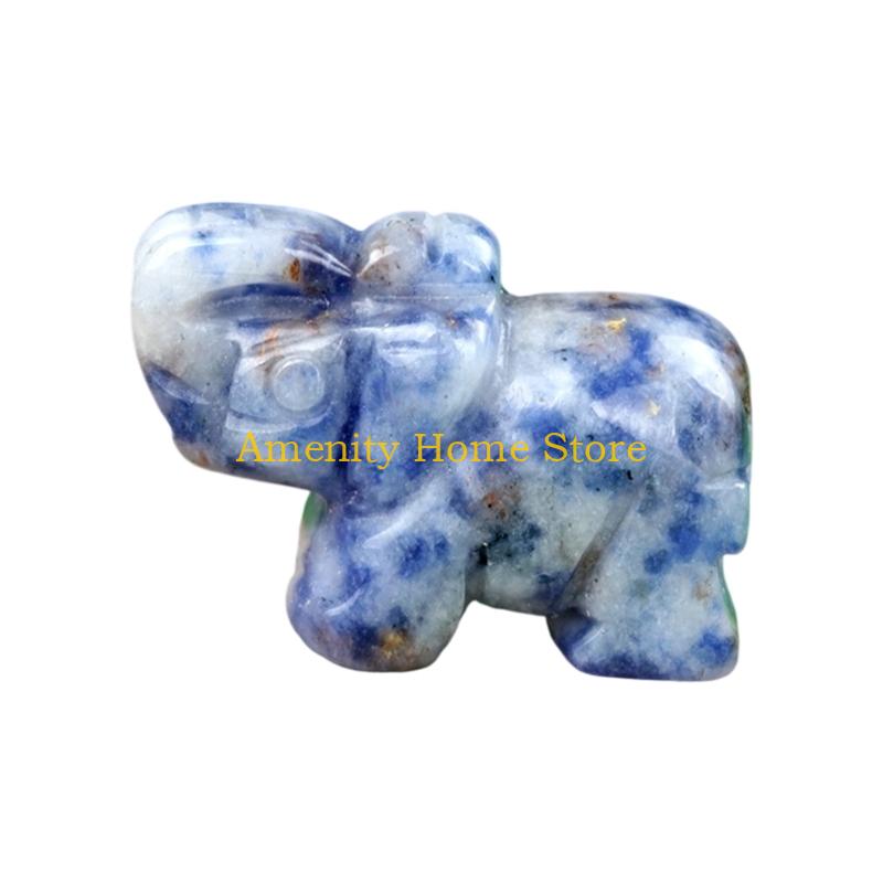 

F26C Healings Crystal Elephant Decors Natural Stone Hand Carved Elephant Sculpture Statue Figurines Gemstones Ornament Gift