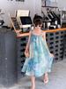 Summer Tie-Dye Mother-Daughter Seaside Vacation Dress: Loose-Fit, Slimming, Sweet French Style with Suspenders.