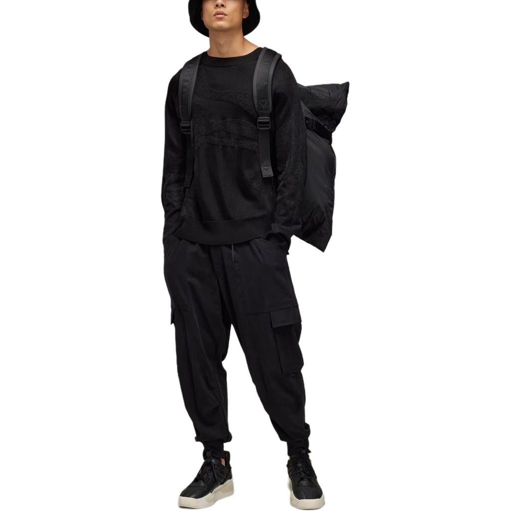 Y-3 Knit Sweater Solid Color Crew Neck Pullover Fitted Long Sleeve Unisex Sweater Black IN4340