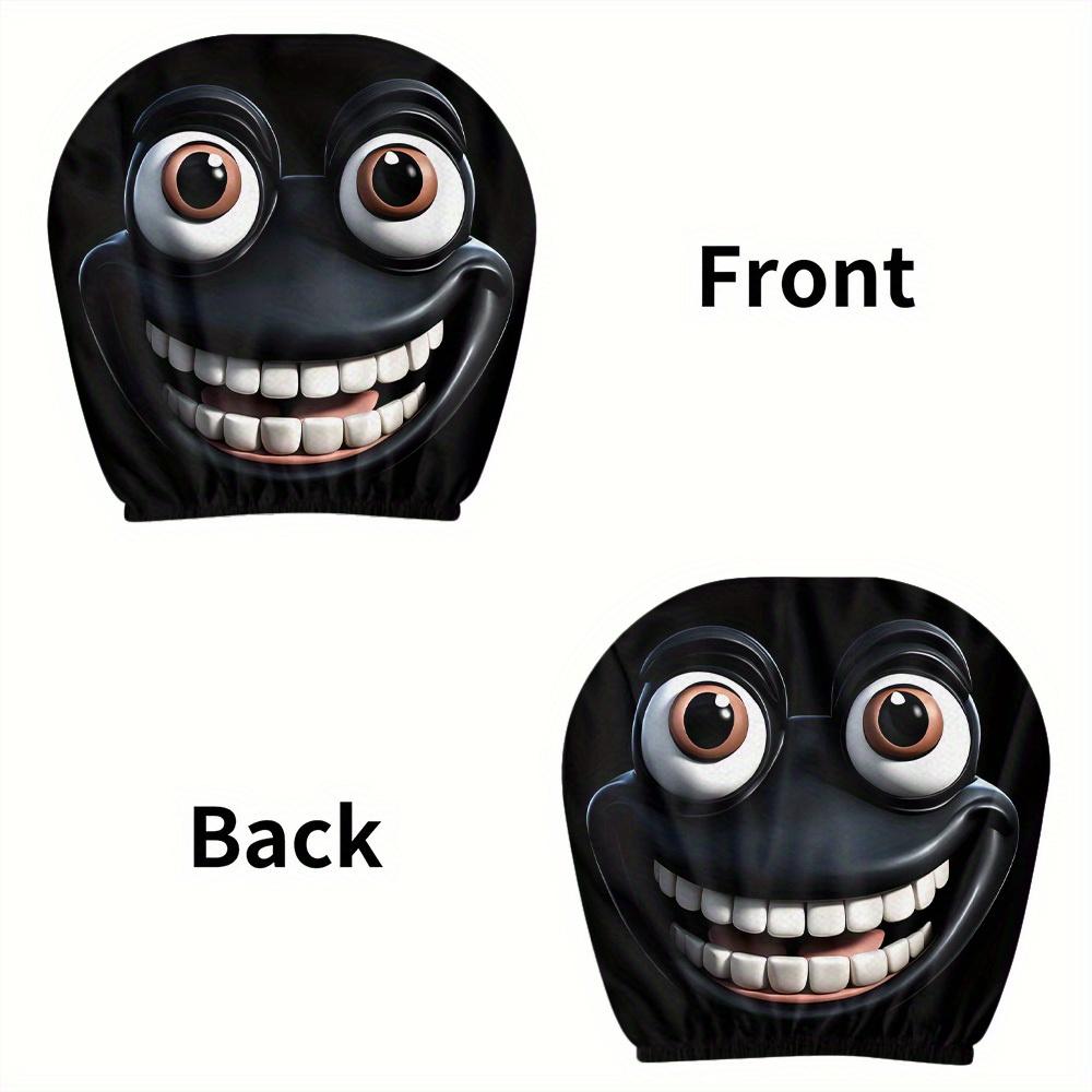 2pcs Fun Cartoon Face Car Headrest Covers Pillowcase Soft Comfortable Decorative Washable Polyester Seat Covers Car Accessories