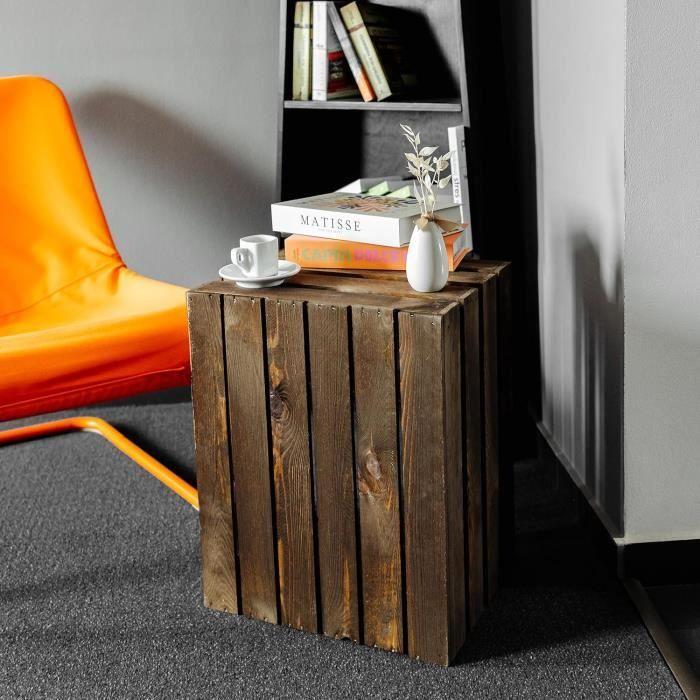 Caisse en Bois Wengé - CREATIVE DECO - 50 x 40 x 30 cm - Caisse Rangement Bois - Caisse en Bois Vintage