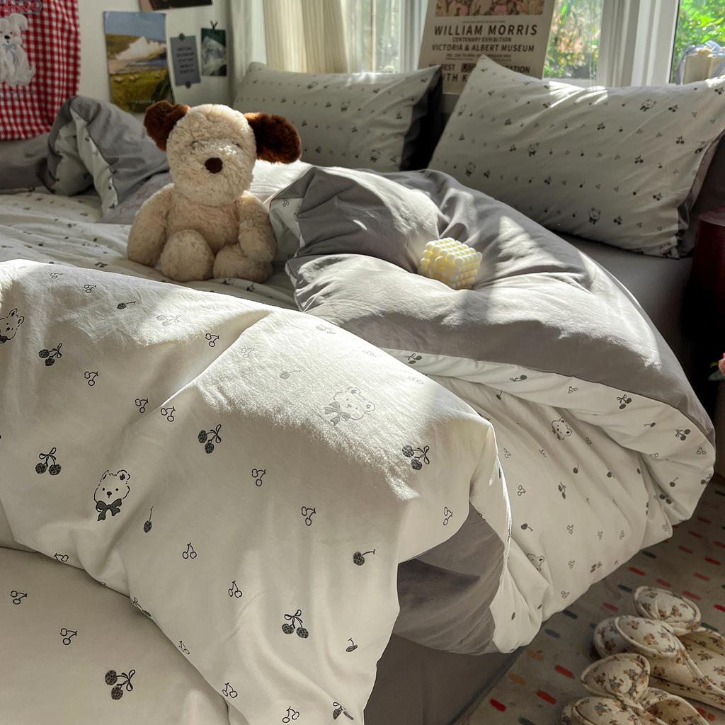 Korean Style Bedding Sets Floral Flat Sheet Duvet Cover Pillowcase Twin Queen Full Size No Filling Fitted Sheet Set Home Decor