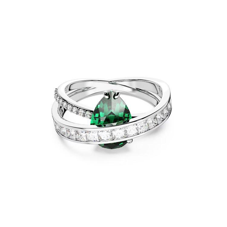 

Swarovski Hyperbola Double Curve Inlaid Brass Crystal White Gold Plated Square Zirconia Ring Women rings Green 5665362 Box (Random Color),50