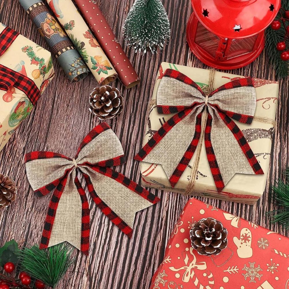 9Pcs Christmas Bows Burlap Plaid Bow Knot Xmas Tree Wreath Bow Decoration Holiday Gift DIY Bows Home Decorations Party Supplies