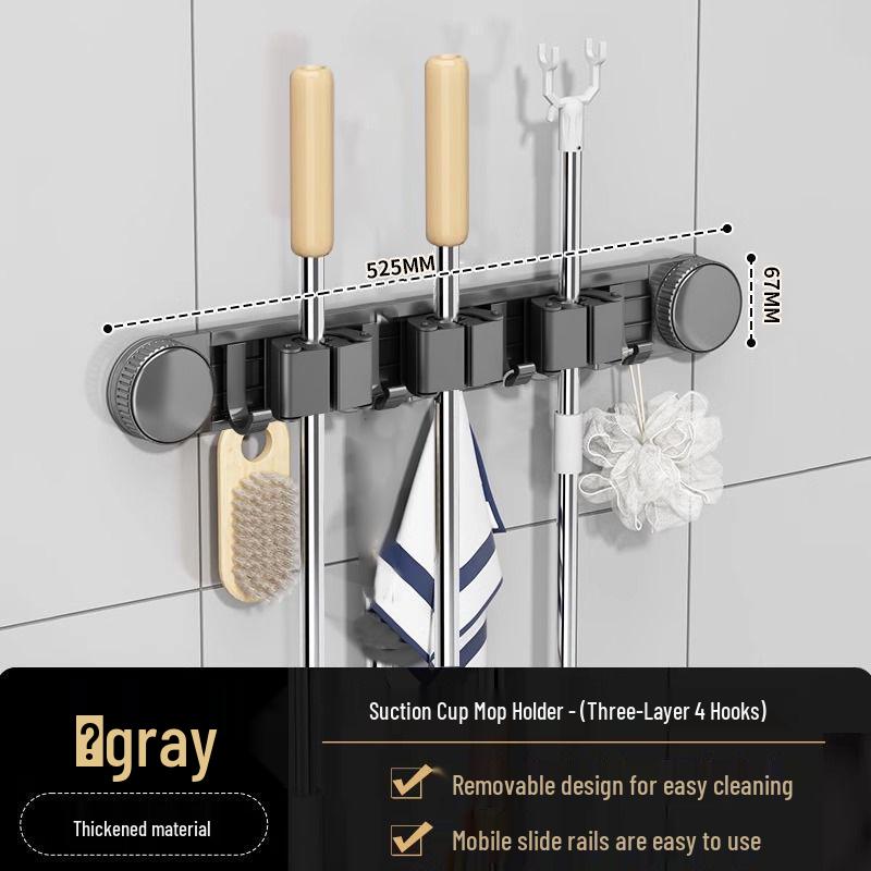 Wielofunkcyjny uchwyt na mopa z przyssawką bez wiercenia z haczykami do łazienki i na balkon