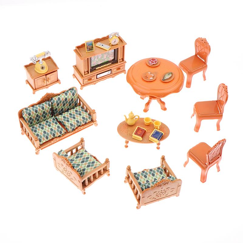 1:12 Dollhouse Miniature Dining Table Chair Sofa Tea Table Tv Cabinet Set Model Doll Furniture Decor Micro Scene Prop Toy