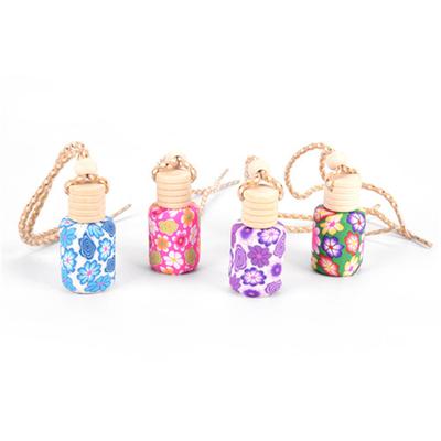 1pc 12ml Car Perfume Bottle Hanging Air Freshener Perfume Diffuser Floral Art Printed Car Interior Decoration