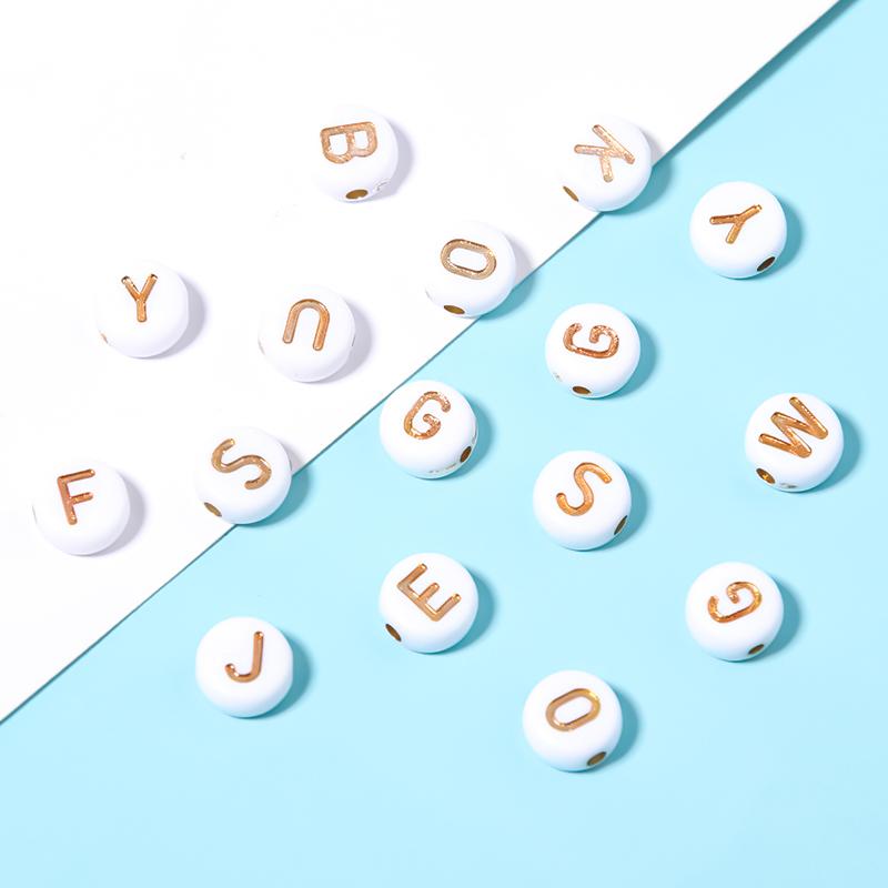 100pcs/lot Acrylic Letter Beads Round Flat Gold Color Alphabet Spacer Beads for DIY Bracelet Necklace Jewelry Making Materials