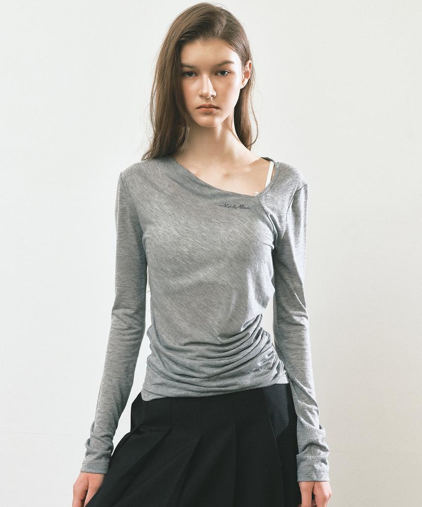 NICK&NICOLE Asymmetry Drape Shirring Top_Charcoal