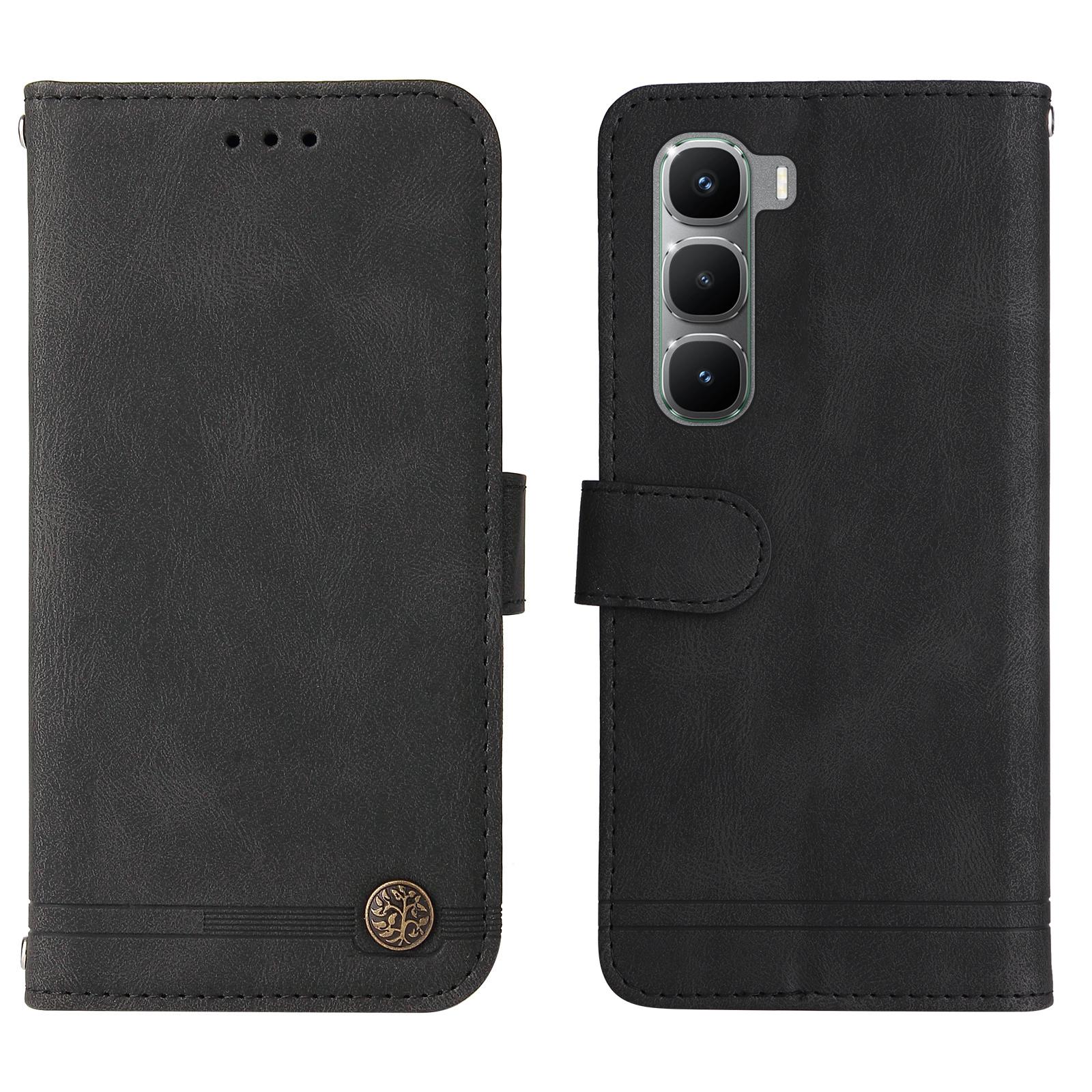 

For Infinix Hot 60 Pro 4G Leather Wallet Cases Skin Touch Phone Cover Stand with Strap Black