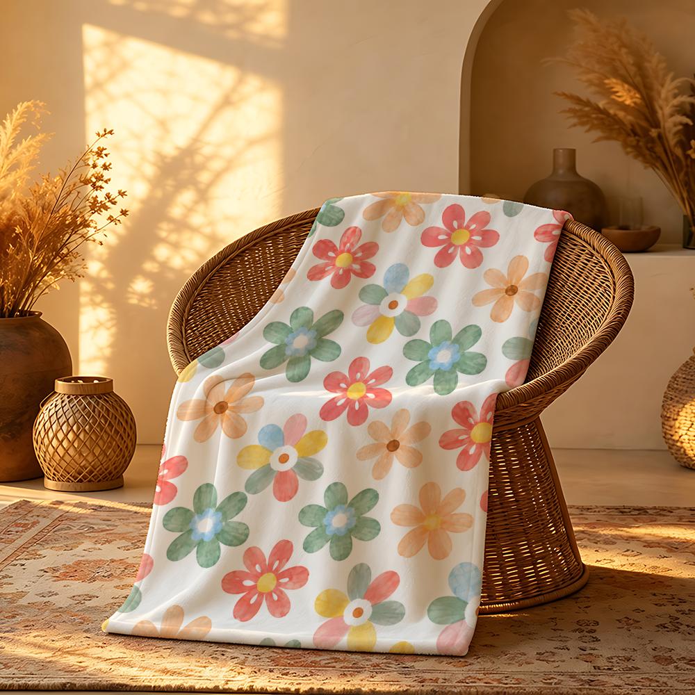 SpringMacaronWatercolorFloral Throw Short Plush Throw Blanket Soft Skin-Friendly Multi-Scene Home Office