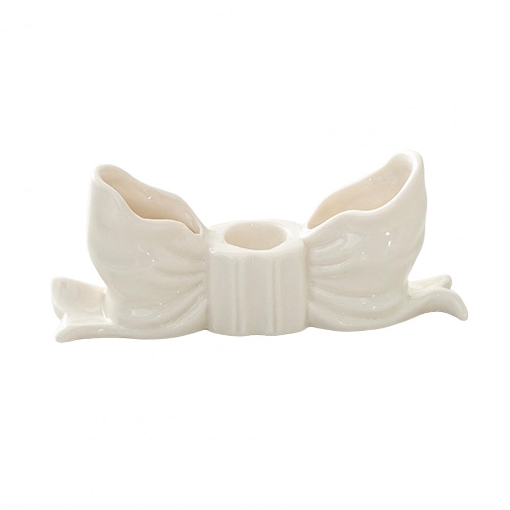 Ceramic Bow Candle Holder Taper Candle Stand Candlestick Table Centerpiece Holiday Party Home Office Desktop Decor Ornament