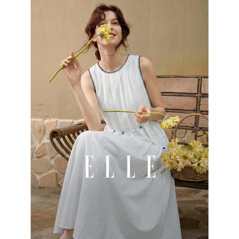 ELLE Women s Elegant Color-block Linen Sleeveless Dress M